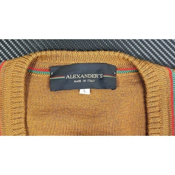 Alexander’s Mens Pullover Sweater Brown V Neck Vintage Made In Italy Large  Wool - Picture 2 of 7